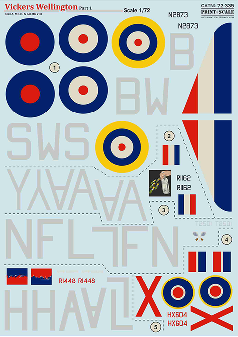 Print Scale 72-335 1/72 Vickers Wellington Mk IA, MK IC & GR Mk VIII, Part 1 In the complete set 1,5 sheets