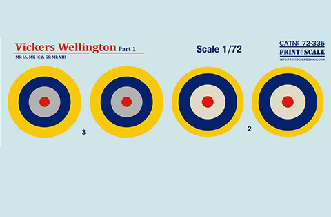Print Scale 72-335 1/72 Vickers Wellington Mk IA, MK IC & GR Mk VIII, Part 1 In the complete set 1,5 sheets