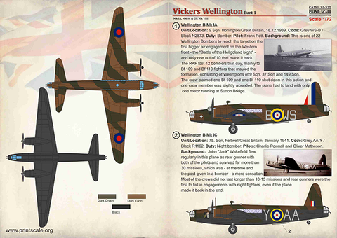Print Scale 72-335 1/72 Vickers Wellington Mk IA, MK IC & GR Mk VIII, Part 1 In the complete set 1,5 sheets