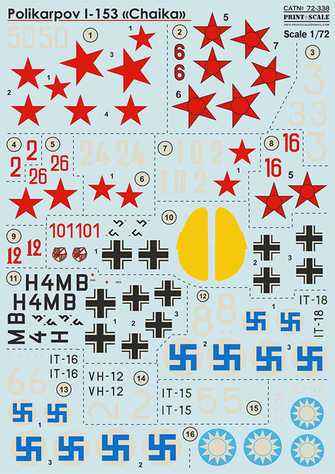 Print Scale 72-338 1/72 Polikarpov I-153 "Chaika"