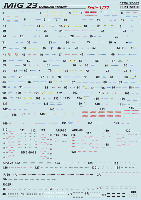 Print Scale 72-349 1/72 MiG-23 technical stensils In the complete set 1,5 sheets