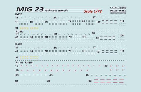 Print Scale 72-349 1/72 MiG-23 technical stensils In the complete set 1,5 sheets
