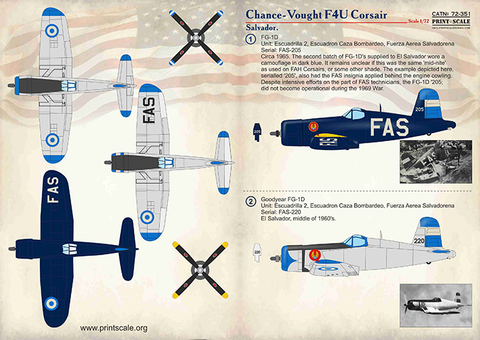 Print Scale 72-351 1/72 F4U Corsair Salvador In the complete set 1,5 sheets