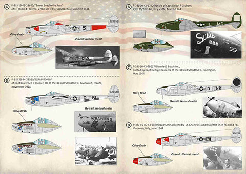 Print Scale 72-353 1/72 P-38J Lightning Aces over Europe 1944-1945 72-353 Scale 1/72