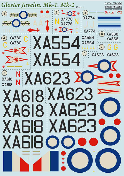 Print Scale 72-370 1/72 Gloster Javelin Mk-1 Mk-2 Part 1 In the complete set 2 sheets