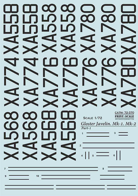 Print Scale 72-370 1/72 Gloster Javelin Mk-1 Mk-2 Part 1 In the complete set 2 sheets
