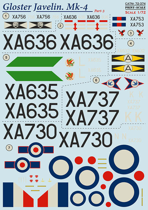 Print Scale 72-374 1/72 Gloster Gavelin Mk4. Part 3 In the complete set 2 sheets