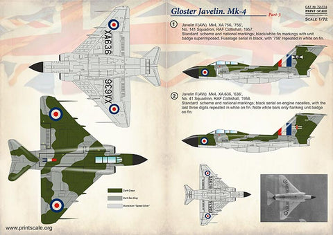 Print Scale 72-374 1/72 Gloster Gavelin Mk4. Part 3 In the complete set 2 sheets