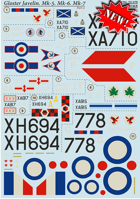 Print Scale 72-375 1/72 Gloster Gavelin Mk.5, Mk.6, Mk.7. Part 4. In the complete set 1,5 sheets