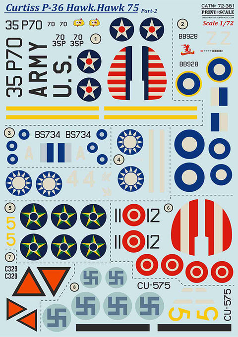 Print Scale 72-381 1/72 Curtiss P-36 Hawk. Hawk 75