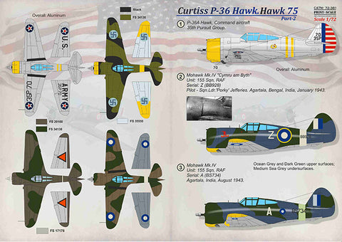 Print Scale 72-381 1/72 Curtiss P-36 Hawk. Hawk 75