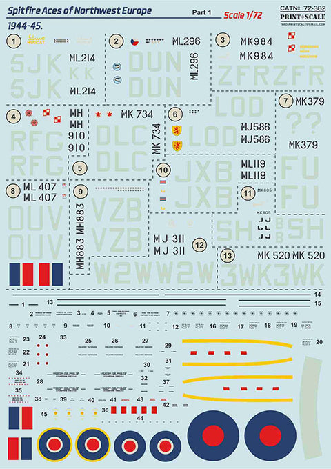 Print Scale 72-382 1/72 Spitfire Aces of Northwest Europe 1944–45 Part 1 72-382 Scale 1/72