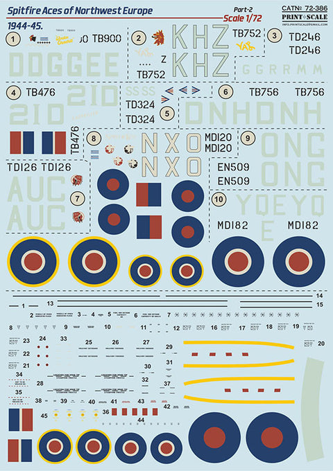 Print Scale 72-386 1/72 Spitfire Aces of Northwest Europe 1944–45 Part 2 72-386 Scale 1/72