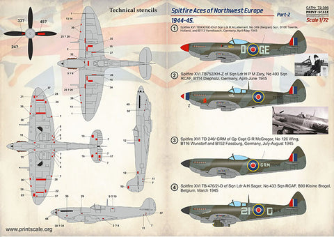 Print Scale 72-386 1/72 Spitfire Aces of Northwest Europe 1944–45 Part 2 72-386 Scale 1/72