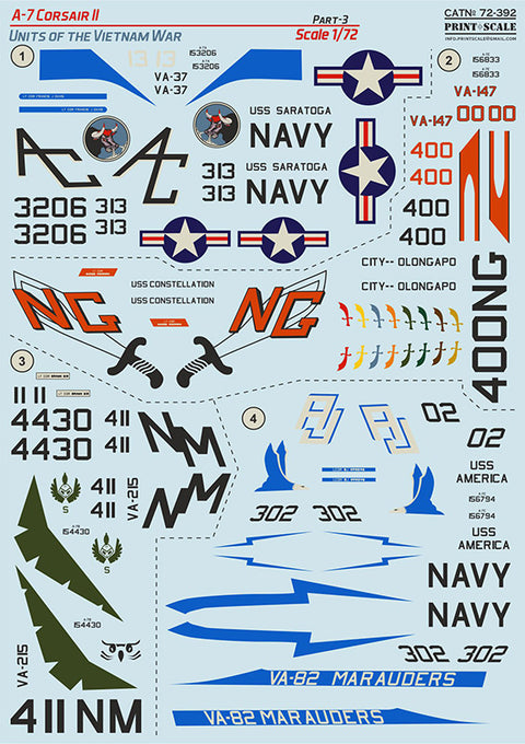 Print Scale 72-392 1/72 A-7 Corsair II. Part 3 + A-7 Corsair II technical stencils