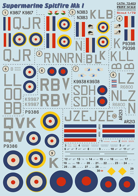 Print Scale 72-403 1/72 Supermarine Spitfire Mk.I 72-403 Scale 1/72