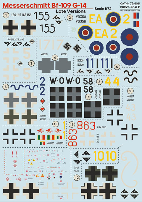 Print Scale 72-406 1/72 Messerschmitt Bf 109 G-14 Late 72-406 Scale 1/72