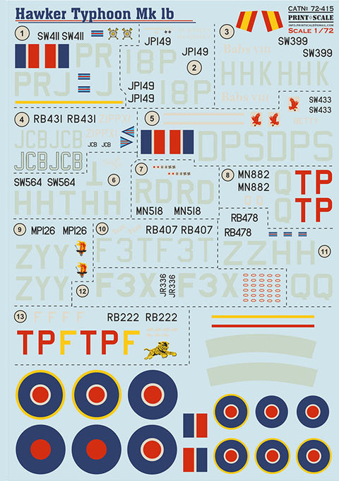 Print Scale 72-415 1/72 Hawker Tyhoon Mk.Ib The complete set 2 leaf