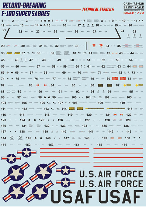 Print Scale 72-428 1/72 F-100 Super Sabre. Technical stencils