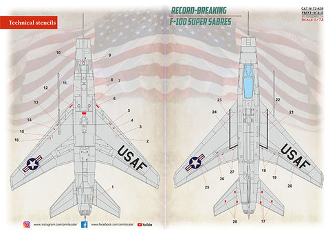 Print Scale 72-428 1/72 F-100 Super Sabre. Technical stencils