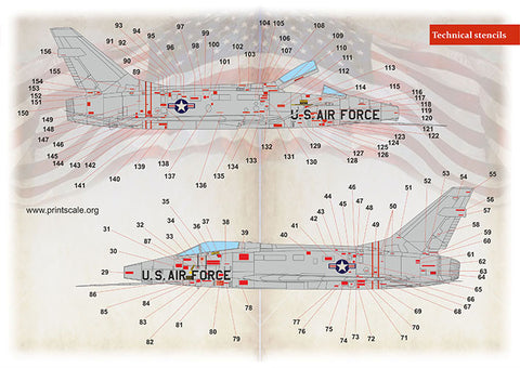 Print Scale 72-428 1/72 F-100 Super Sabre. Technical stencils