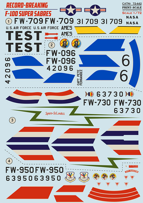Print Scale 72-442 1/72 Record-Breaking F-100 Super Sabre The complete set 1,5 leaf
