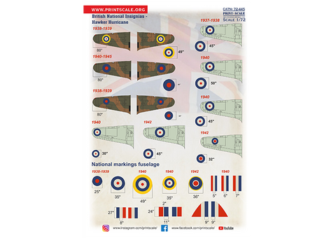 Print Scale 72-445 1/72 British National Insignia. Hawker Hurricane The complete set 1,5 leaf