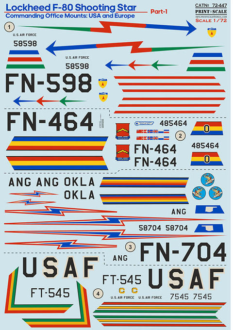 Print Scale 72-447 1/72 Lockheed F-80. Commanding office mounts: USA & Europe Part 1 The complete set 1,5 leaf