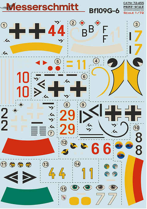 Print Scale 72-455 1/72 Messerschmitt Bf 109G-6 WWII Luftwaffe Markings 72-455 Scale 1/72 The complete set 1,5 leaf