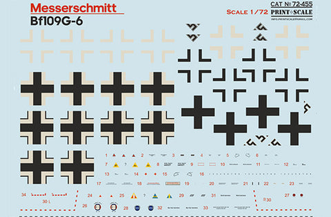 Print Scale 72-455 1/72 Messerschmitt Bf 109G-6 WWII Luftwaffe Markings 72-455 Scale 1/72 The complete set 1,5 leaf