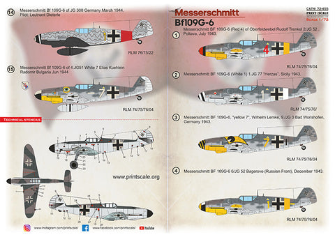 Print Scale 72-455 1/72 Messerschmitt Bf 109G-6 WWII Luftwaffe Markings 72-455 Scale 1/72 The complete set 1,5 leaf