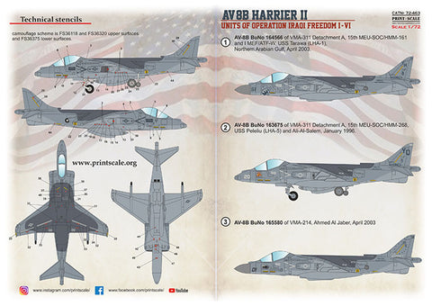 Print Scale 72-463 1/72 AV-8B Harrier. Units operation Iraqoi Freedom I-VI