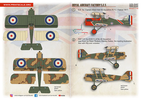 Print Scale 72-467 1/72 Royal Aircraft Factory S.E.5