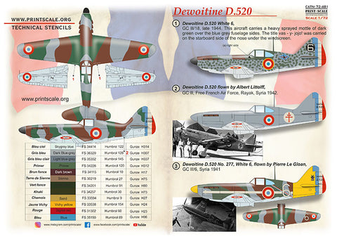 Print Scale 72-481 1/72 Dewoitine D.520 Part 2 72-481 Scale 1/72