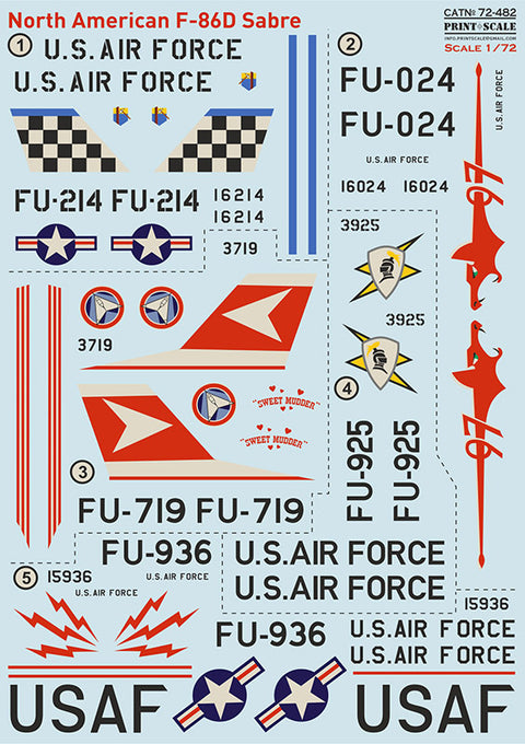 Print Scale 72-482 1/72 North American F-86D Sabre 72-482 Scale 1/72