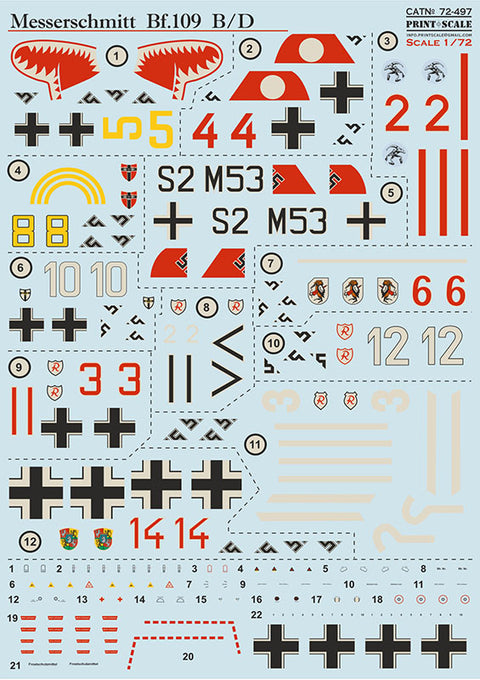 Print Scale 72-497 1/72 Messerschmitt Bf-109 B/D 72-497 Scale 1/72