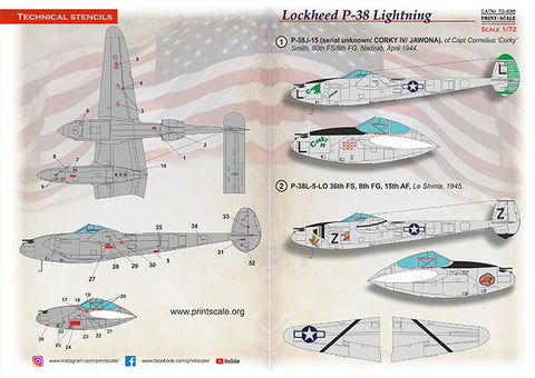 Print Scale 72-498 1/72 P-38 Lightning in Bare Metal 72-498 Scale 1/72