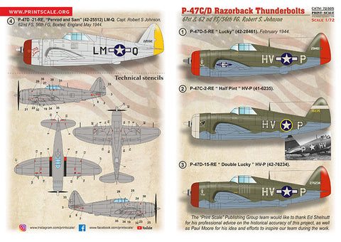 Print Scale 72-505 1/72 P-47 C/D Razorback Robert S. Johnson 72-505 Scale 1/72