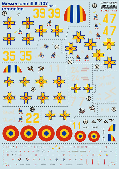 Print Scale 72-507 1/72 Bf 109 Roumains Part 1 72-507 Scale 1/72