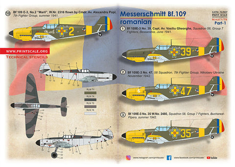 Print Scale 72-507 1/72 Bf 109 Roumains Part 1 72-507 Scale 1/72