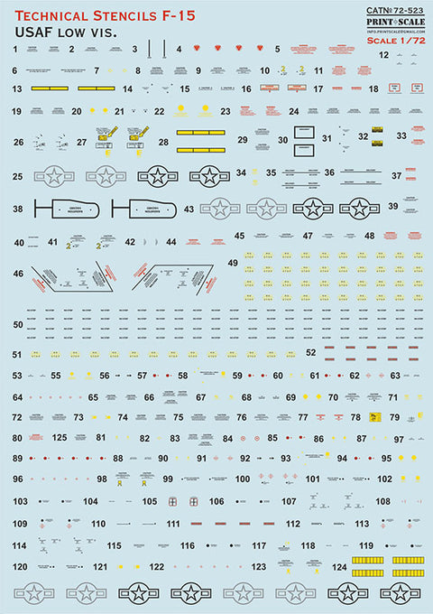 Print Scale 72-523 1/72 Technical Stencils F-15 USAF Low Vis Scale 1/72