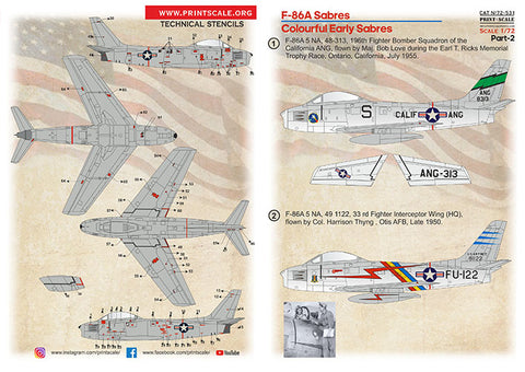 Print Scale 72-531 1/72 F-86A Sabres Colourful Early Sabres Part 2 Scale 1/72