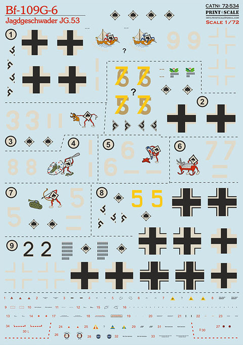Print Scale 72-534 1/72 Bf 109G-6 Jagdgeschwader JG.53 72-534 Scale 1/72