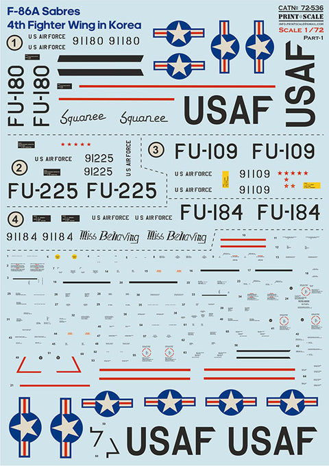 Print Scale 72-536 1/72 F-86A Sabres. Part1: 4th Fighter Wing in Korea. Part 1