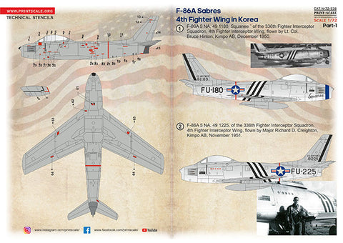 Print Scale 72-536 1/72 F-86A Sabres. Part1: 4th Fighter Wing in Korea. Part 1