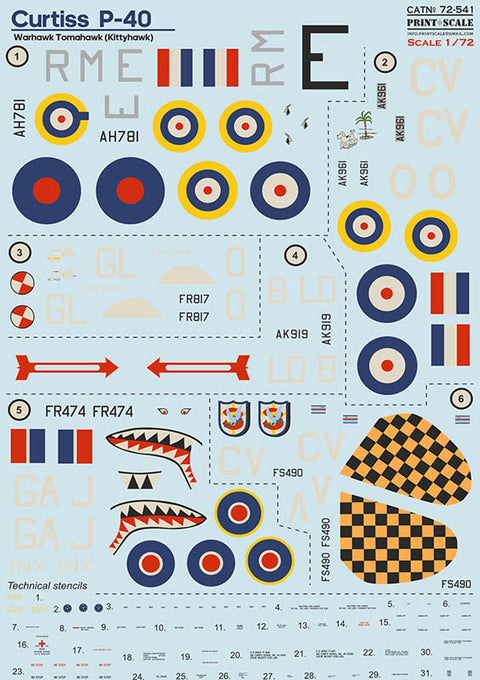 Print Scale 72-541 1/72 Curtiss P-40 Warhawk/Tomahawk/Kittyhawk 72-541 Scale 1/72