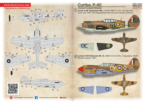 Print Scale 72-541 1/72 Curtiss P-40 Warhawk/Tomahawk/Kittyhawk 72-541 Scale 1/72