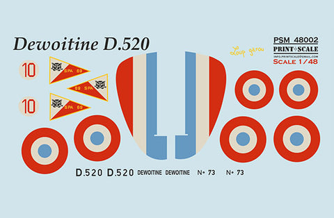 Print Scale PSM48002 1/48 Dewoitine D.520 Mask & Decals + 3D Panel PSM48002 Scale 1/48