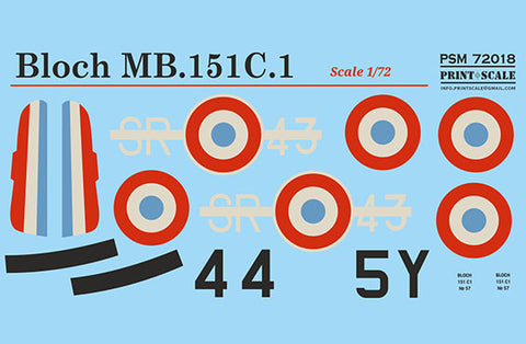 Print Scale PSM72018 1/72 Bloch MB.151/152 Camouflage Painting Mask + Decals 1/72 PSM72018