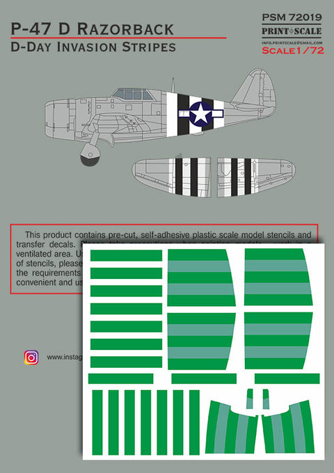 Print Scale PSM72019 1/72 P-47D Razorback D-Day Invasion Stripes PSM72019 Scale 1/72